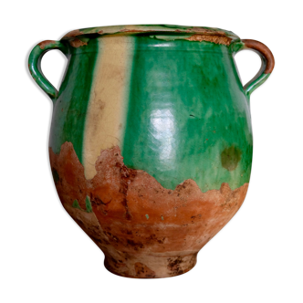 Former olive jar in Provencal glazed terracotta, enamelled green from the 19th century