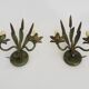 Paire d'appliques murales épis de blé ancienne en métal vert et or