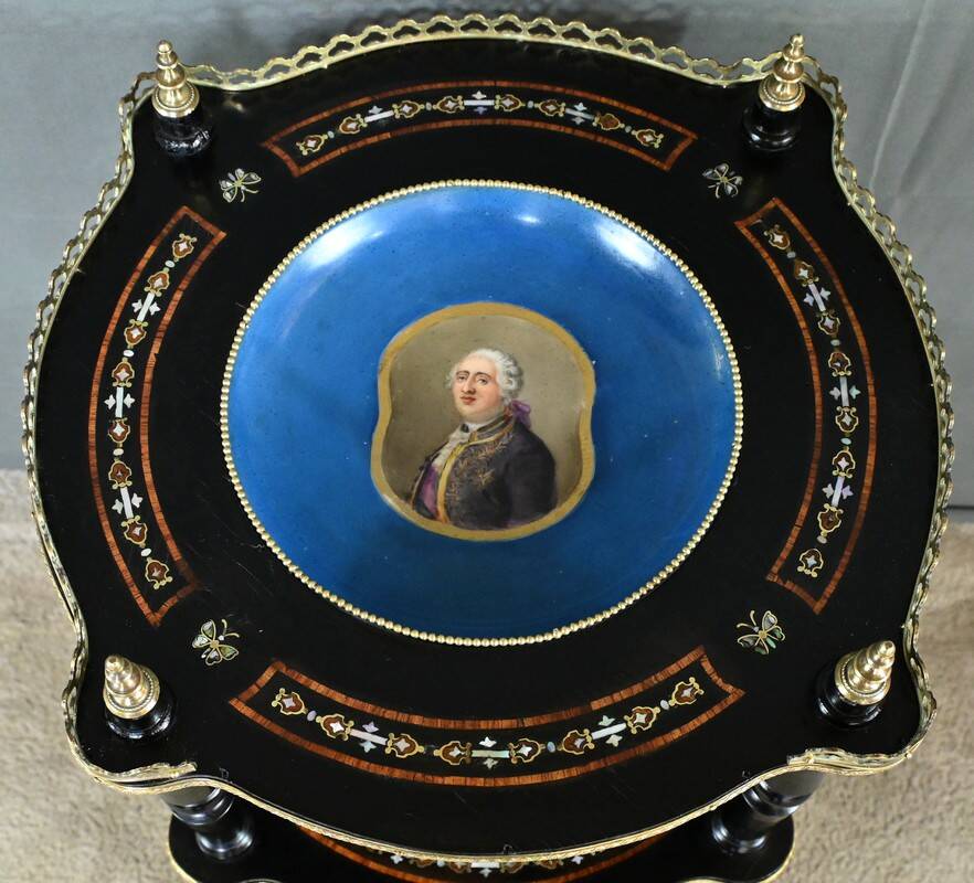 Blackened wooden stool, "Portrait of Louis XVI", Napoleon III - 19th century