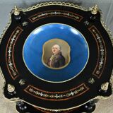 Blackened wooden stool, "Portrait of Louis XVI", Napoleon III - 19th century
