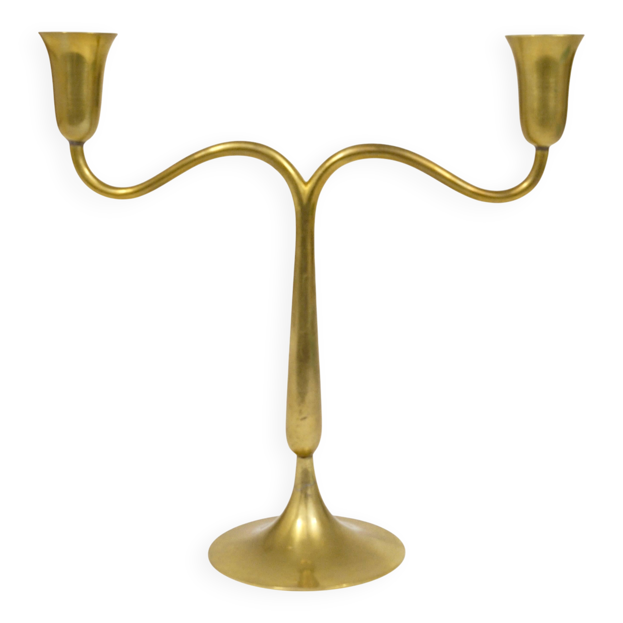 Two-armed brass chandelier from Vienna by Hagenauer, mid-century candle holder, Austria, 1940s.