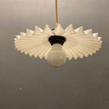Opaline pleated glass light pendants, set of 2