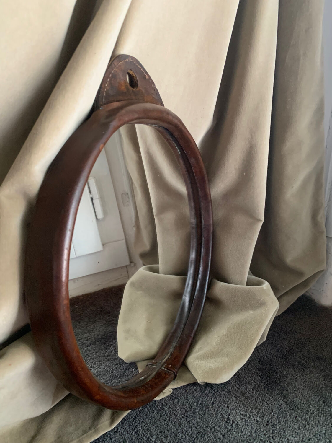 Vintage leather mirror 1940/50 in the spirit of Adnet