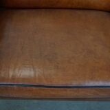 Sheepskin Leather 2-Seater Art Deco Sofa