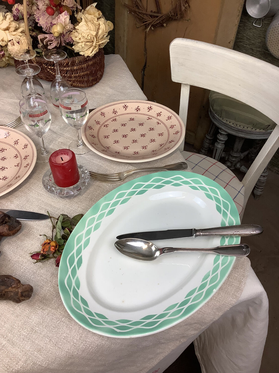 Old artisanal dish made in France Digoin Sarreguemines