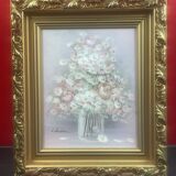 Bouquet of flowers in jar oil on canvas signature to identify