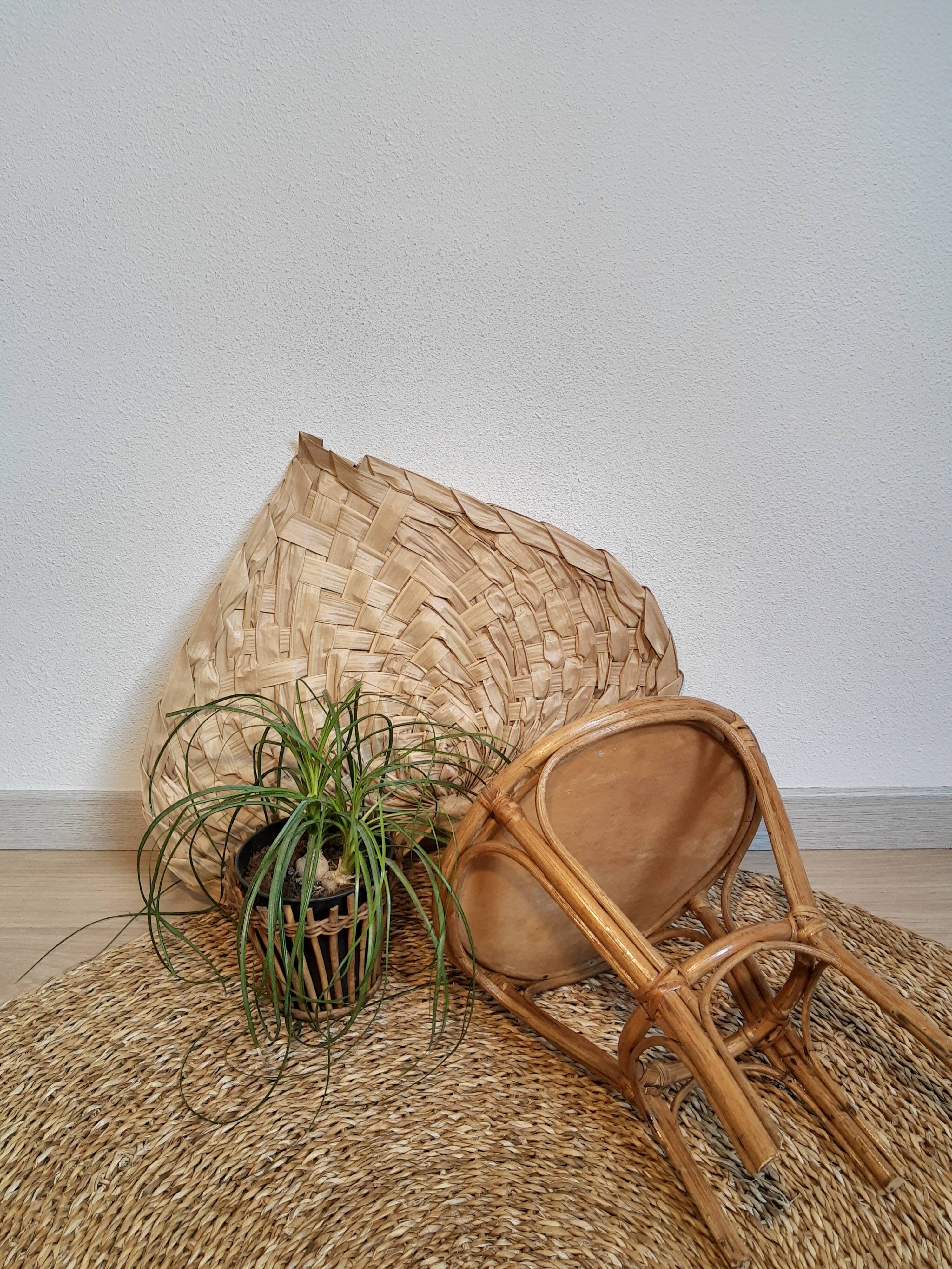 Plant holder in rattan and vintage bamboo