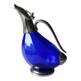 Silver plated metal and glass wine decanter in the shape of a duck, vintage from the 70s