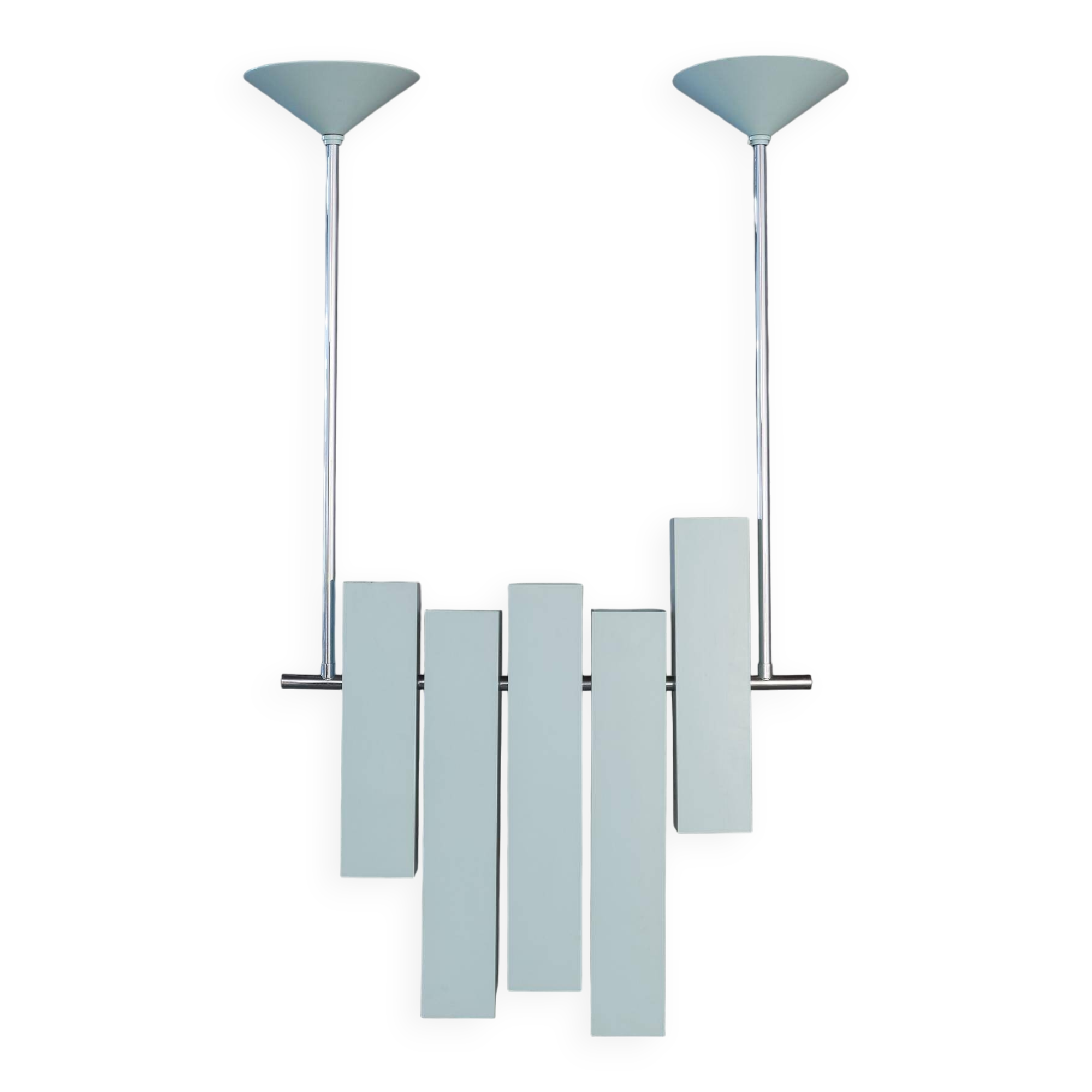 Blue lacquered metal chandelier, Lumi, ca. 1970