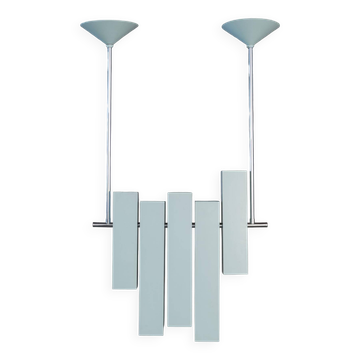 Blue lacquered metal chandelier, Lumi, ca. 1970