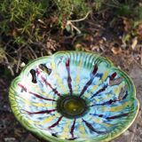 Openwork fruit cup with yellow and red drips - Fat lava, West Germany - 70s
