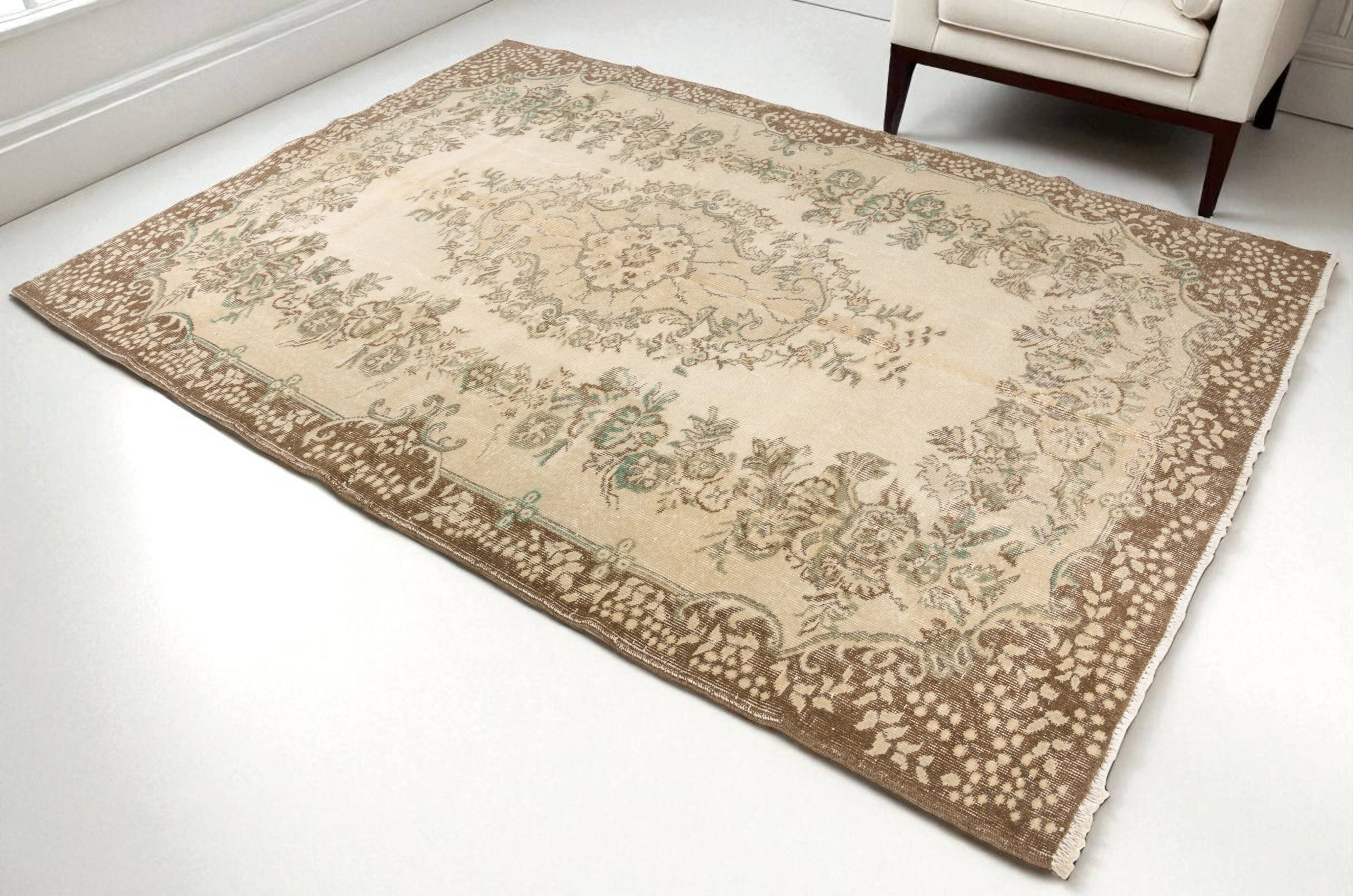 Turkish Vintage Beige Area Rug