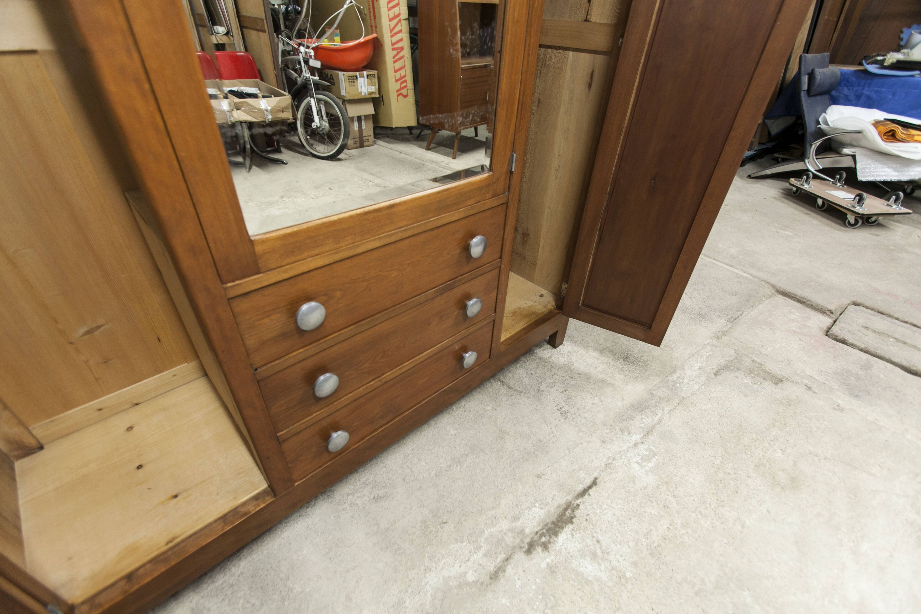 Mid-century armoire with large mirror, wardrobe and chest of drawers