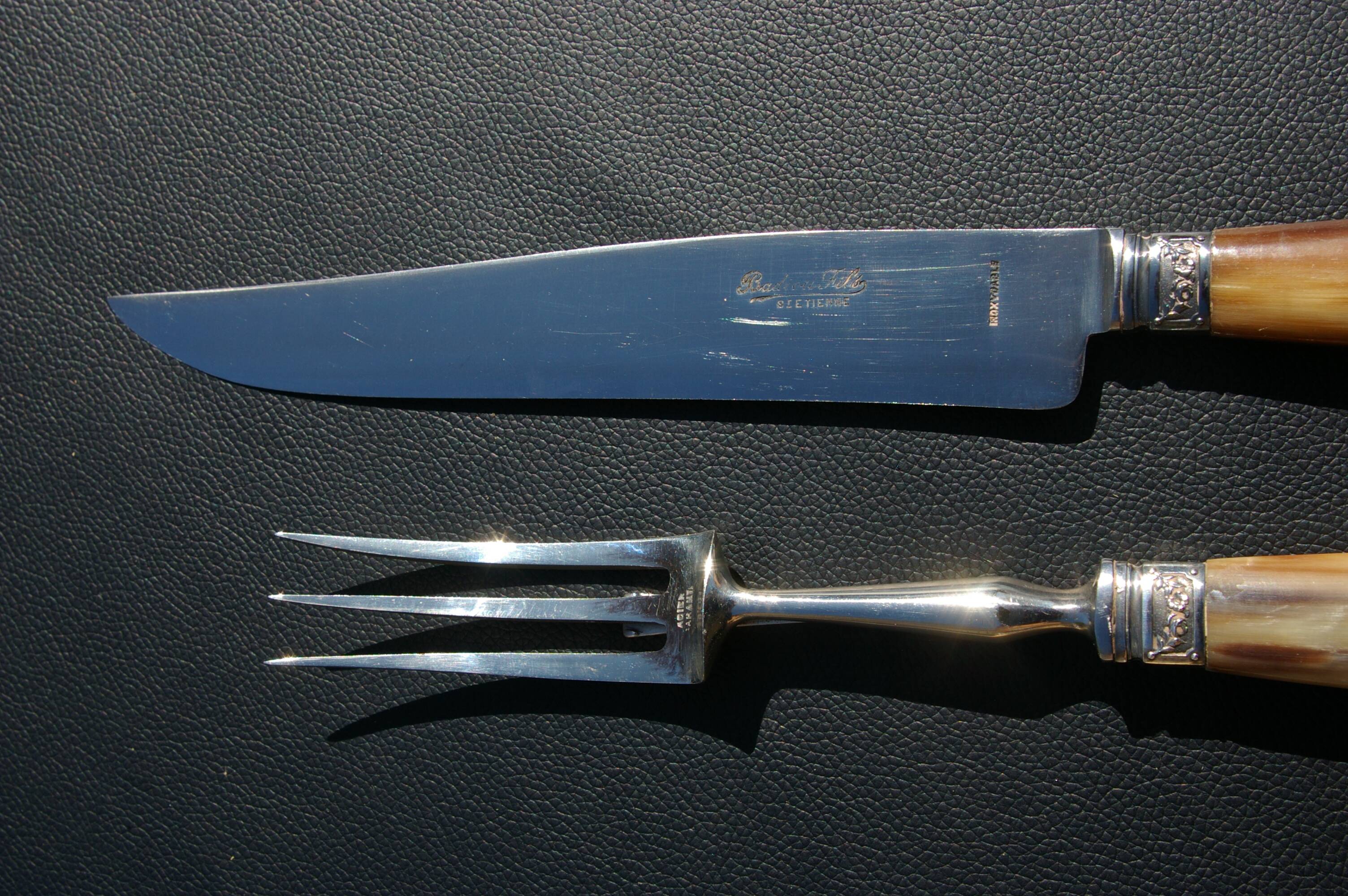 Carving Set + Salad Server Horn and Stainless Steel