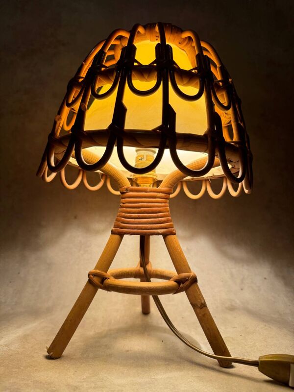 Lampes de Bureau Mid-Century en Rotin et Osier par Louis Sognot, France, 1960s,