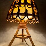 Mid-Century French Rattan and Wicker Table Lamps by Louis Sognot, 1960s,
