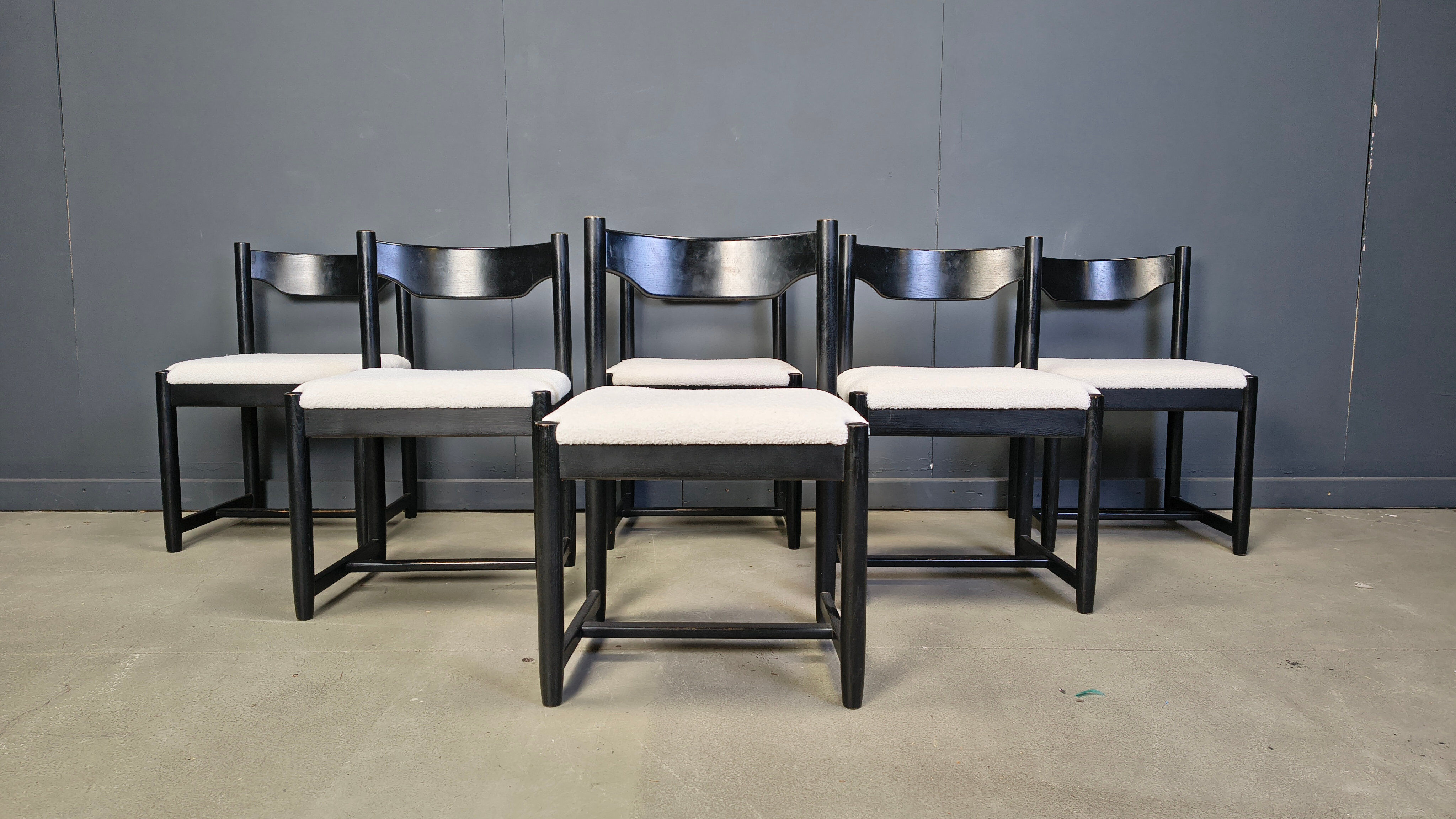 Vintage black wooden dining chairs, 1970s