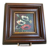 Small painting bouquet of flowers oil on panel signed