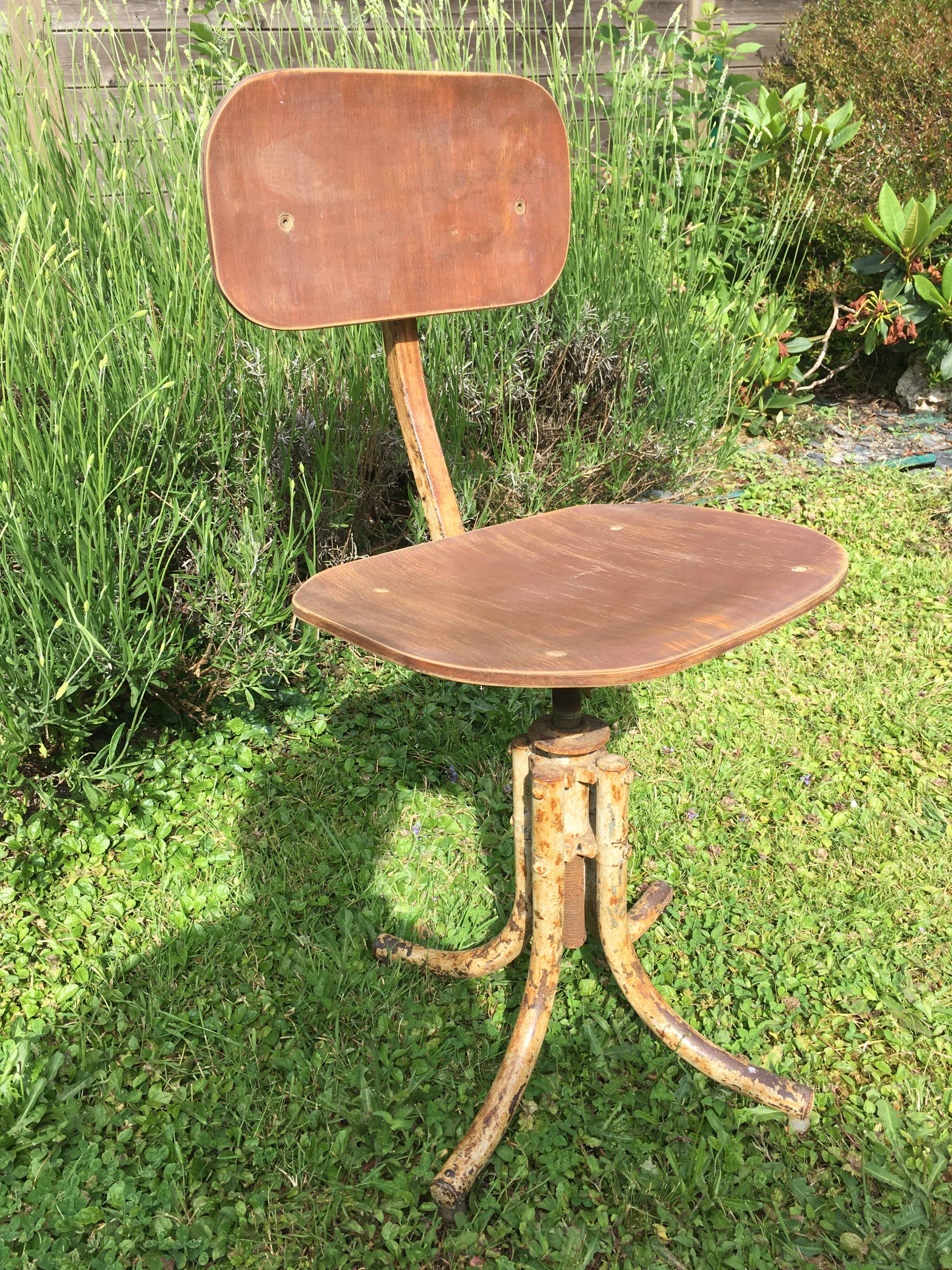 Metal and wood swivel stool