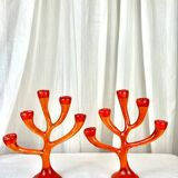 Vintage coral candlesticks, 1970s