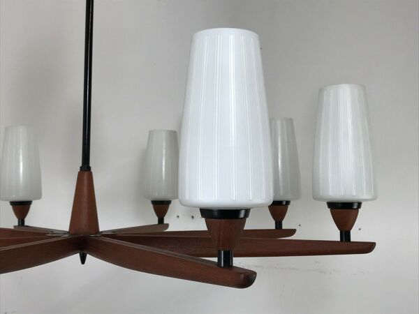 Lustre en teck des années 60 70 Lustre Uno & Osten Kristiansson pour Luxus
