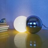Lamp molecule, two balls, globe in opaline and stainless steel, 1970
