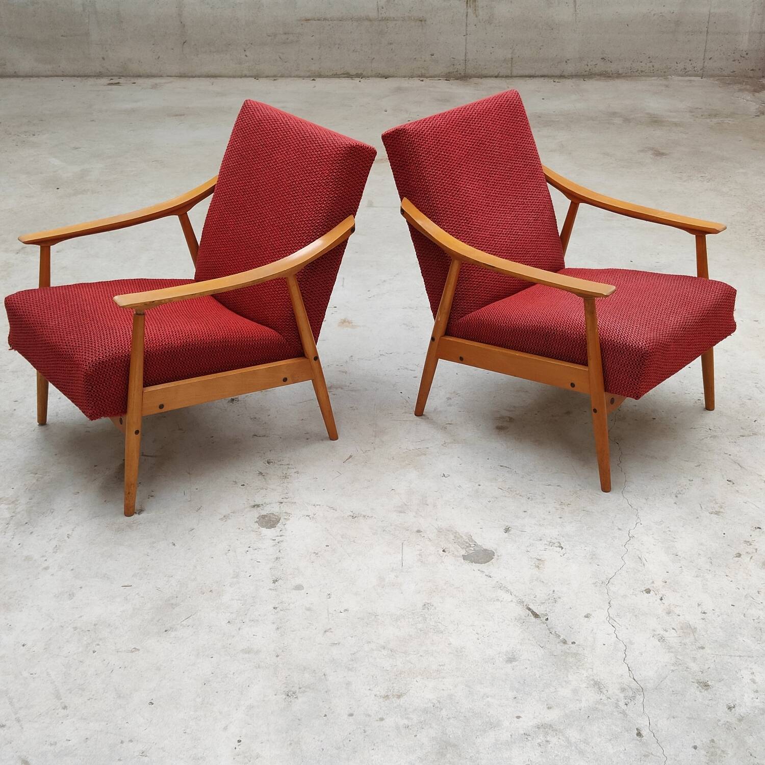 Pair of Czechoslovak armchairs 1960 red pink 1960