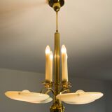 Art Deco Brass and Glass Chandelier, 1930s