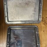 2 silver metal serving trays