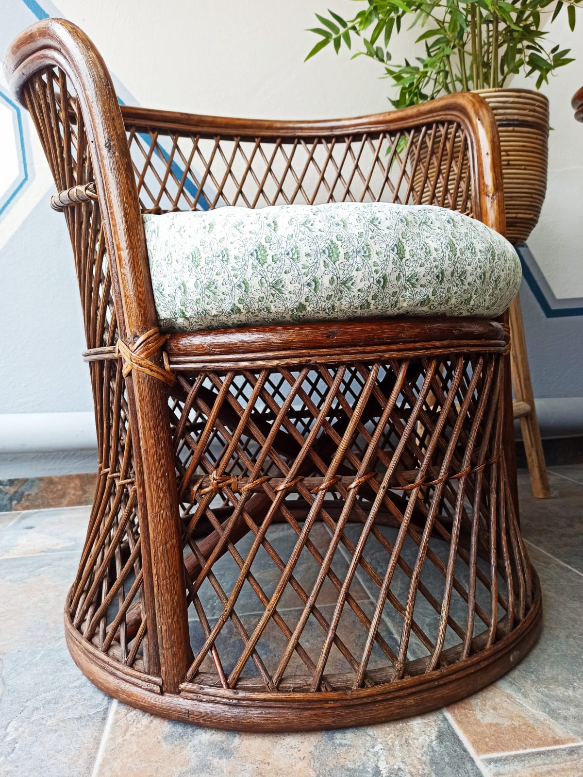 Pair of vintage bamboo rattan armchairs