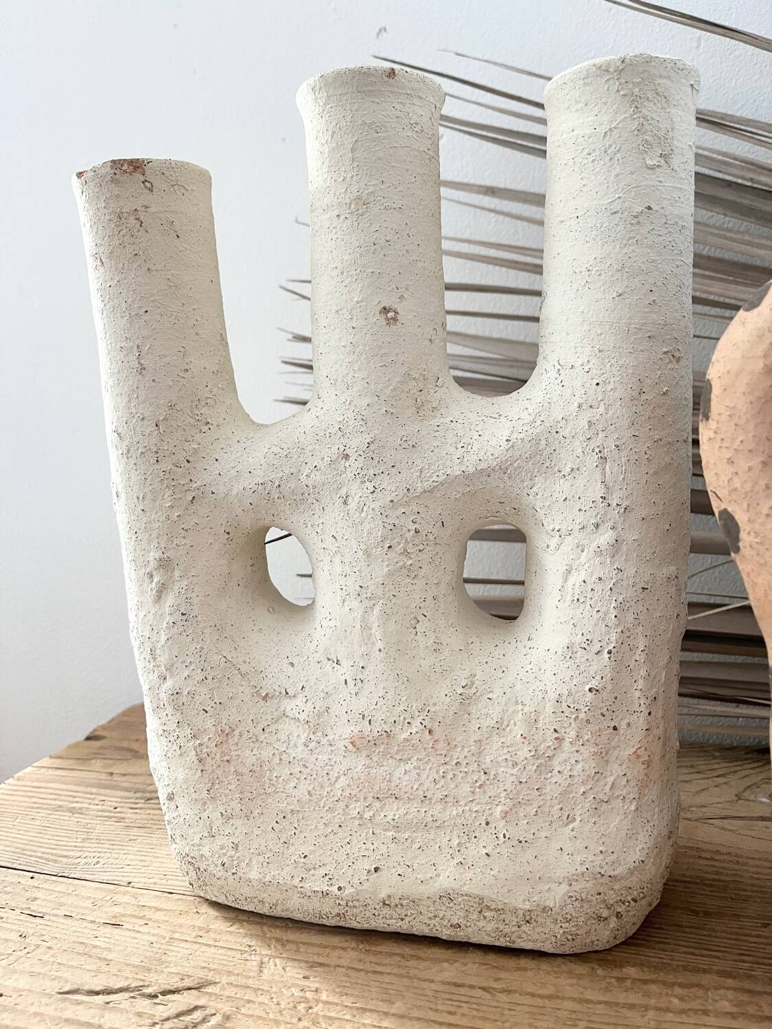 White terracotta candle holder