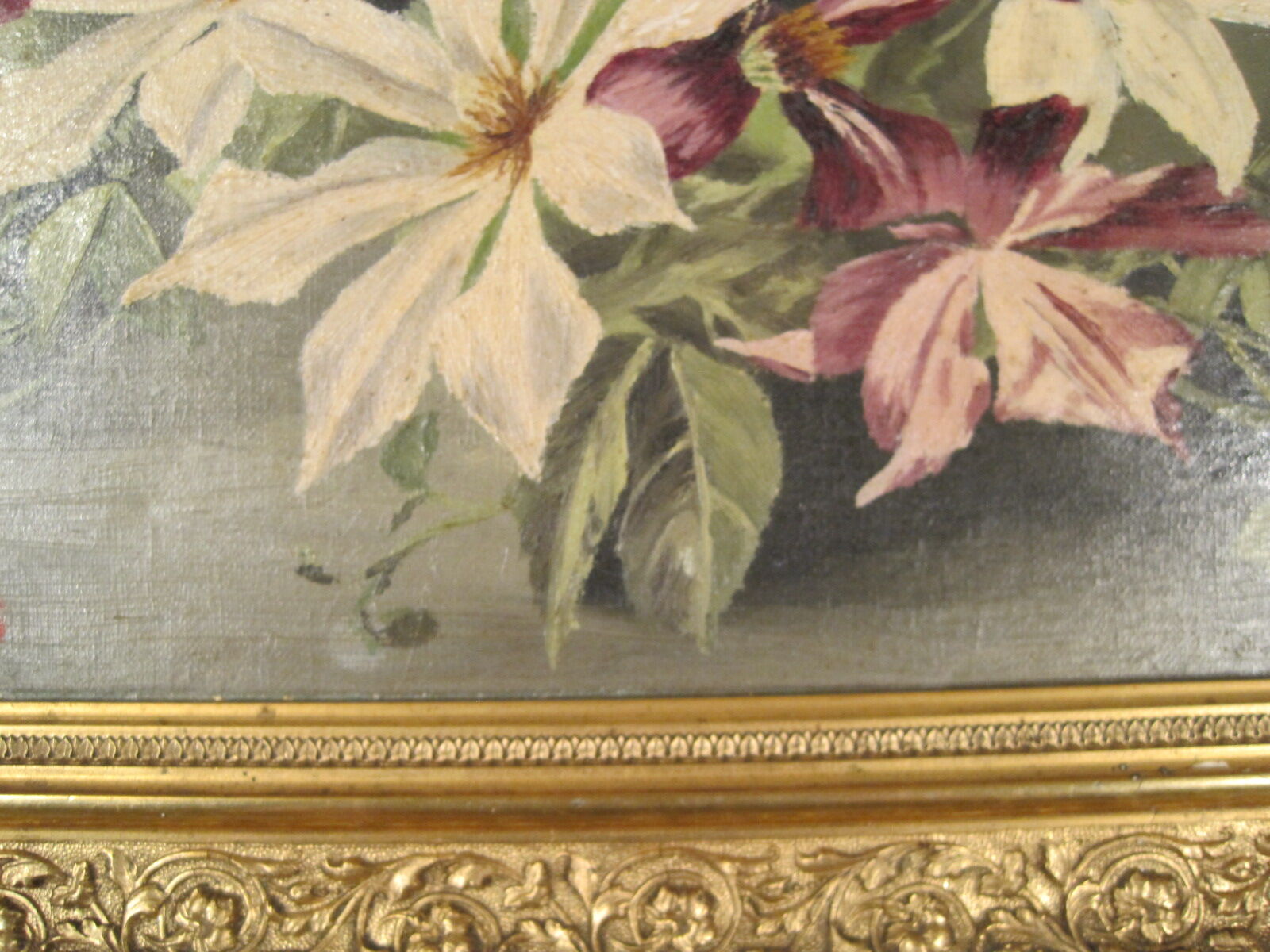 Peinture huile sur toile fleurs clématites signé François Rose 1904