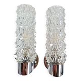 Pair of vintage space age chrome and molded glass wall lights, bedside night light