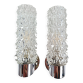 Pair of vintage space age chrome and molded glass wall lights, bedside night light