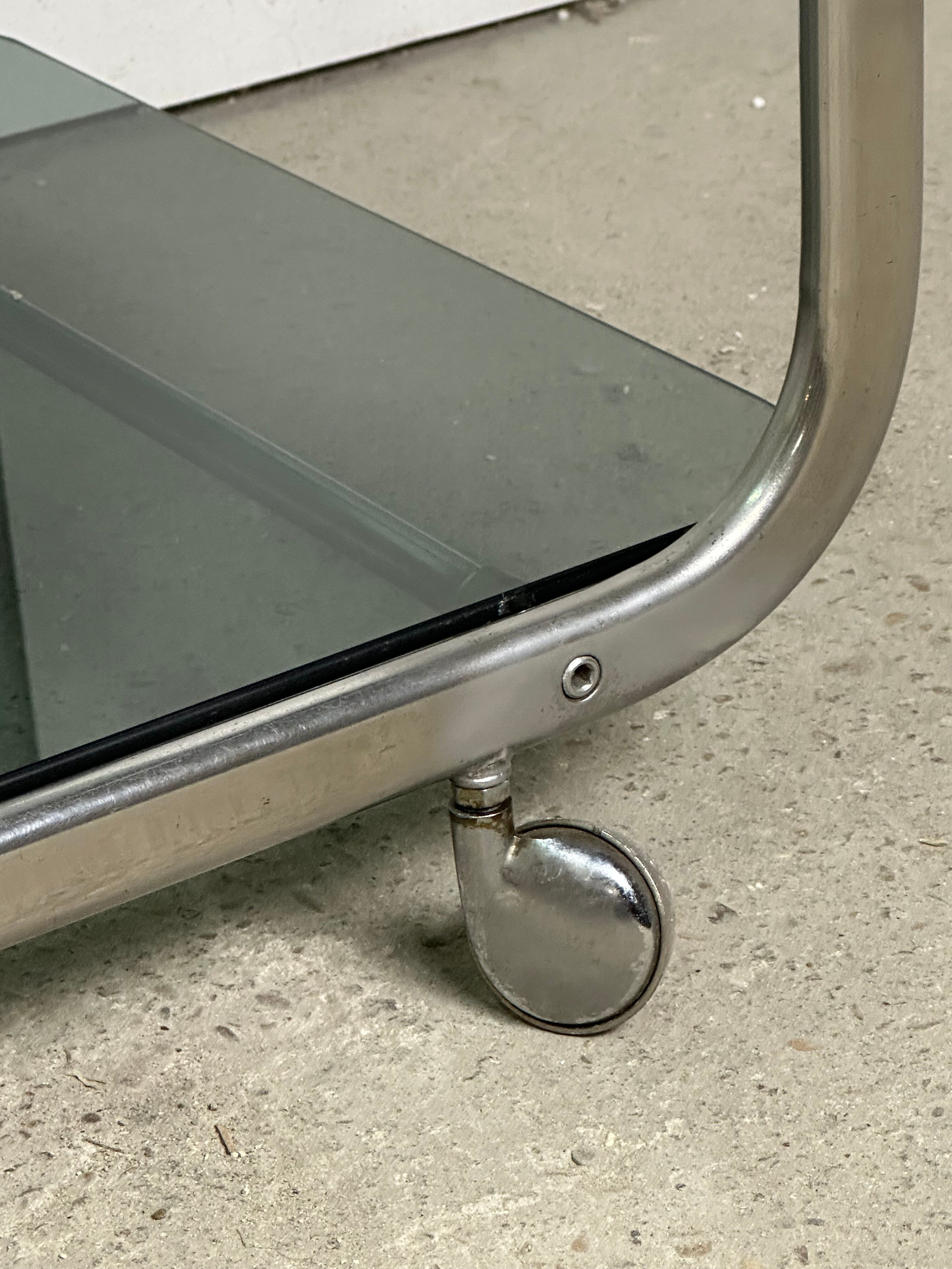 Dessert / rolling table vintage 60'S silver metal top smoked glass