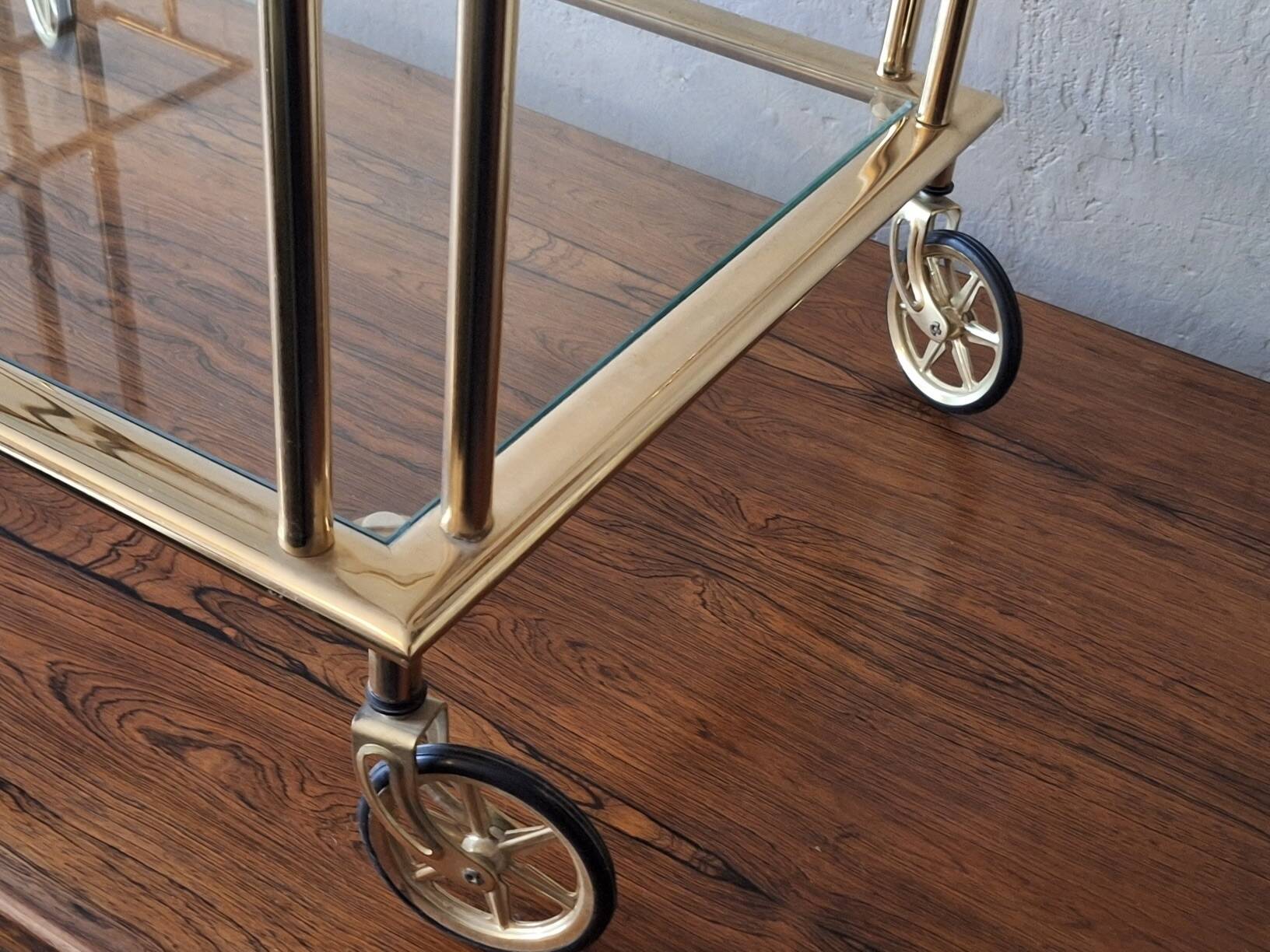 Hollywood Regency gilt brass bar cart drinks trolley, 1970s