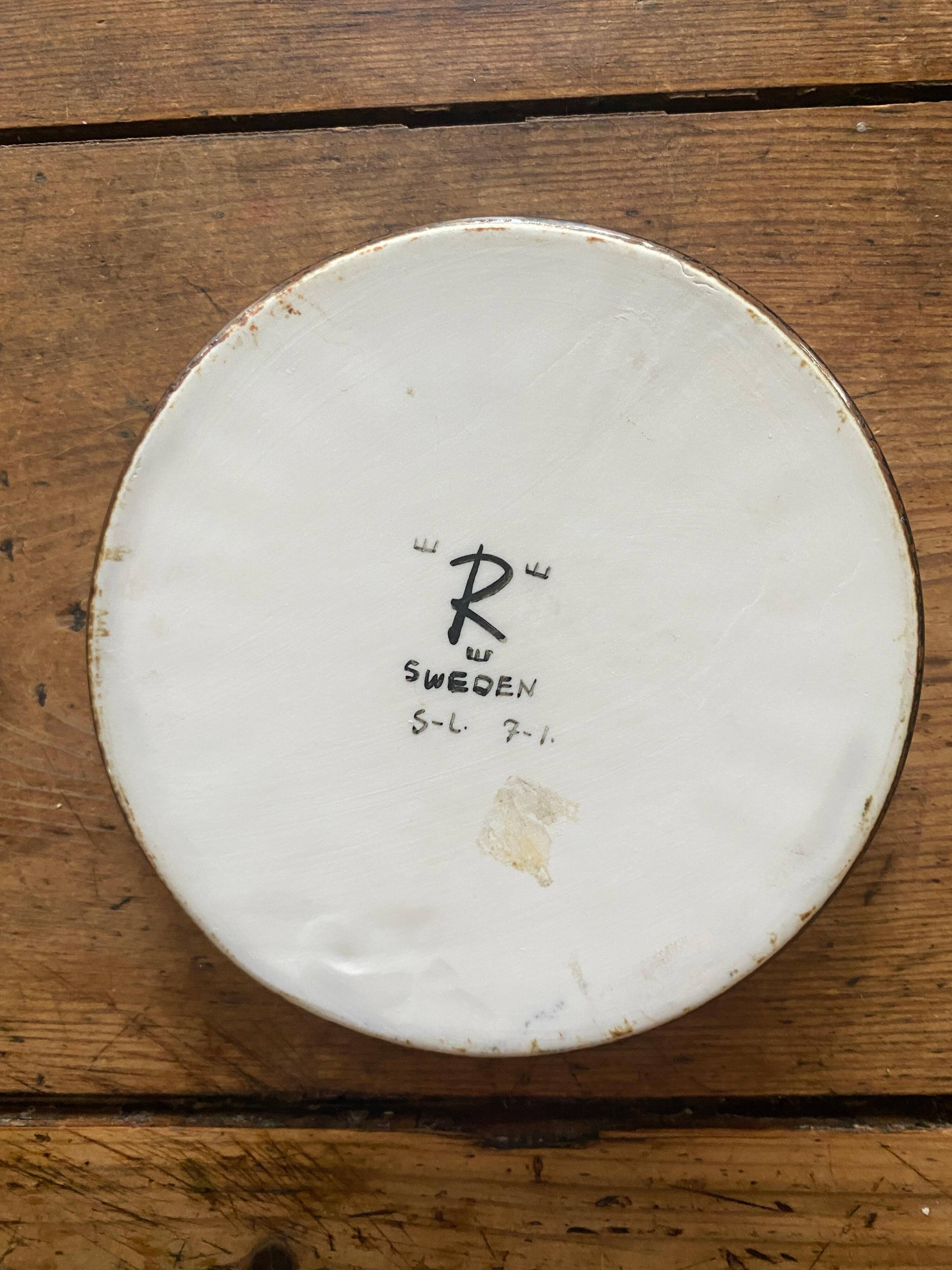 Handmade Sunflower Plate by Sylvia Leuchovius for Rörstrand Atelier, Sweden 1971