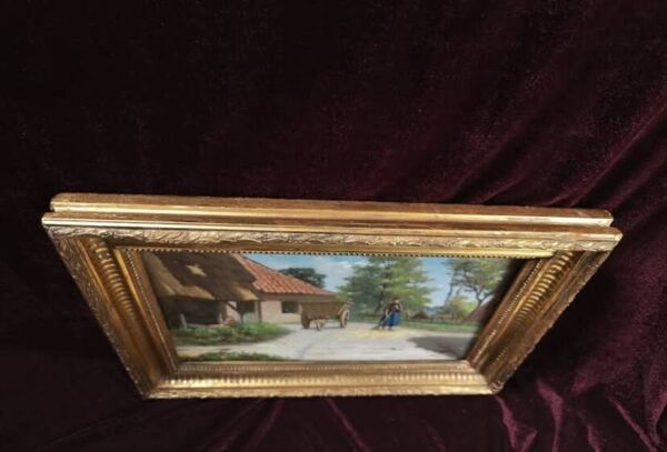 Tableau ancien peinture huile école francaise de Barbizon cadre bois