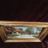 Antique oil painting, french barbizon school, wooden frame