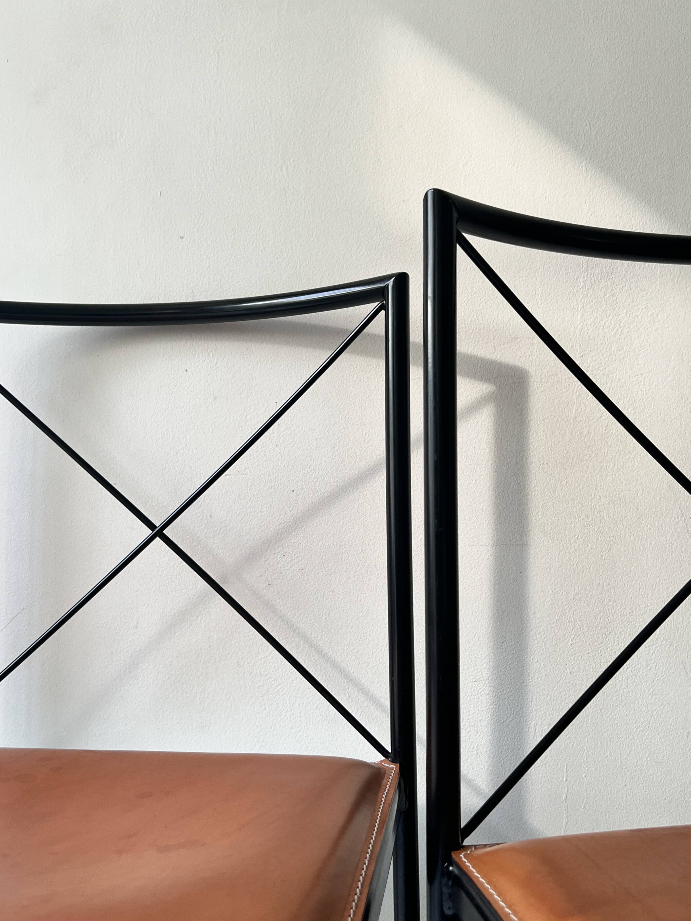 Set of 4 designer chairs in metal and cognac leather by Arrben Italy