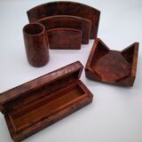Parure de bureau en bois de loupe de thuya 4 éléments