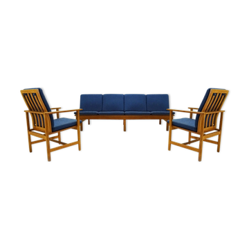 Børge Mogensen 4 seater oak bench sofa and two armchairs