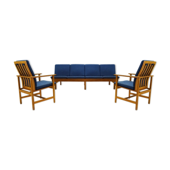 Børge Mogensen 4 seater oak bench sofa and two armchairs