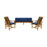 Børge Mogensen 4 seater oak bench sofa and two armchairs