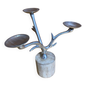 Candle Holder Design BOLTZE Deer Antler Shape Chrome Aluminium + Wooden Base