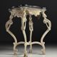 French side table hand-carved wood with marble top