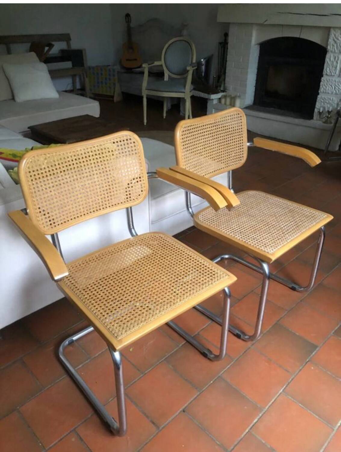 Pairs of Cesca B64 armchairs with armrests by Marcel Breuer