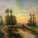Painting "Landscape with fisherman at sunset" signed L. Lebrun XIX° century