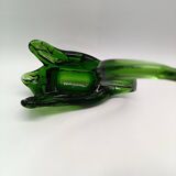 2 vintage glass SWANS, handcrafted, bottle green, early 20th century