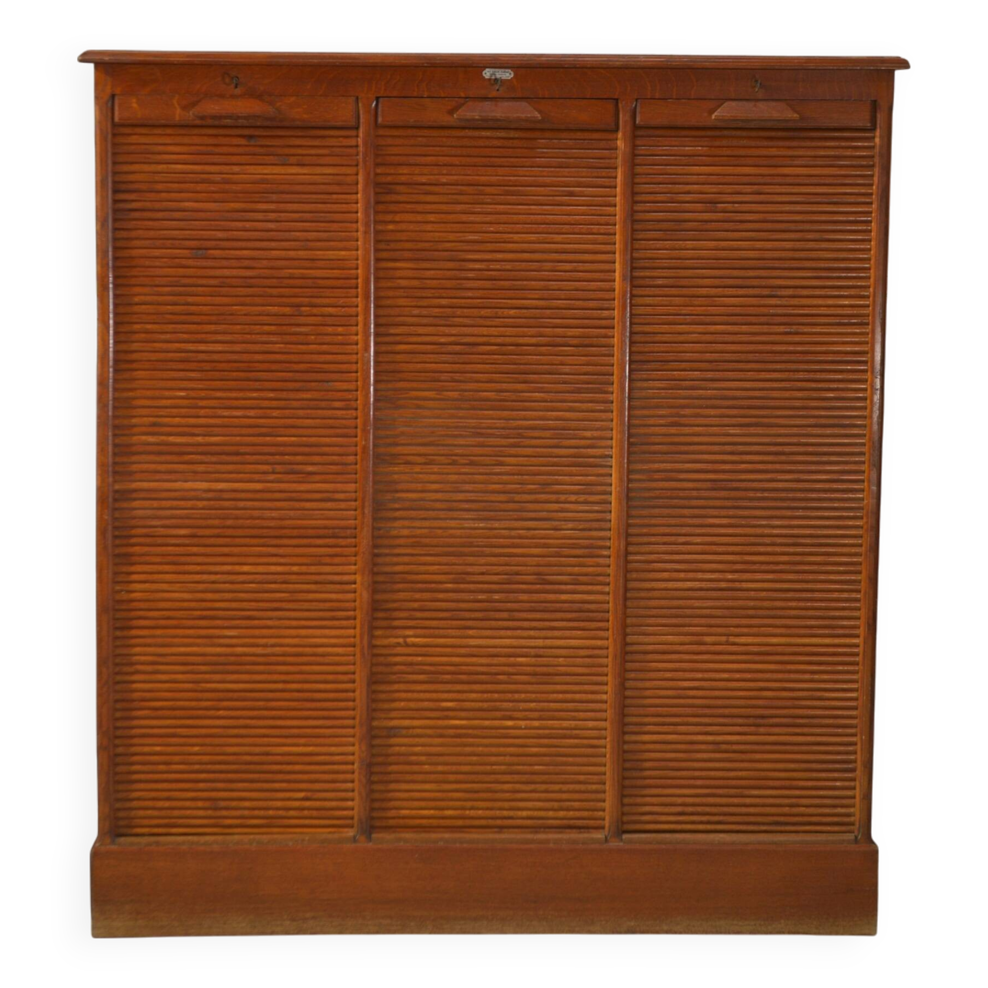 Wooden notary cabinet with shutter from the brand "Au vieux chêne" 1950's